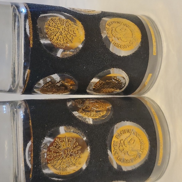 2 Vintage Libbey Mid Century Black & Gold Coin High Ball Glasses - Picture 7 of 9